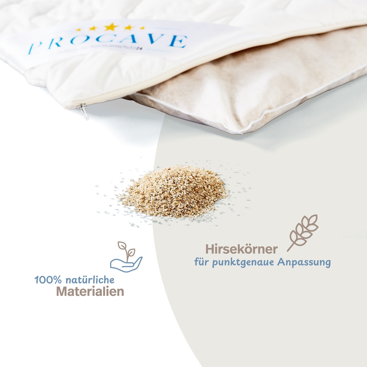 Hirsekissen mit waschbarem Bezug aus Baumwolle