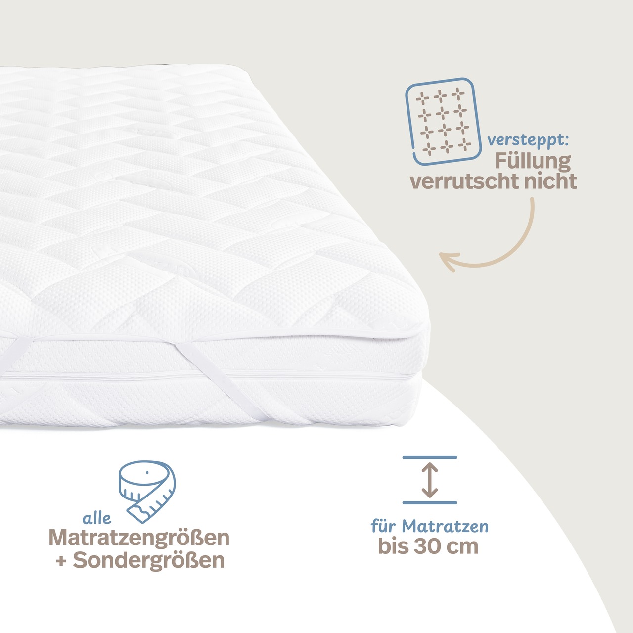 Matratzenauflage verstepptes Lyocell-Doppeltuch mit 4 Eckgummis
