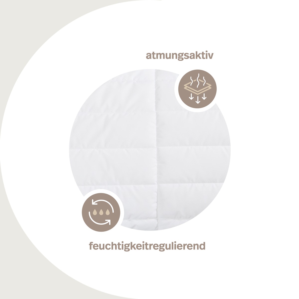 PROCAVE ALLERGENA Kopfkissen f&uuml;r Allergiker &mdash; Infografik: atmungsaktiv und feuchtigkeitregulierend, Detailaufnahme der Steppung