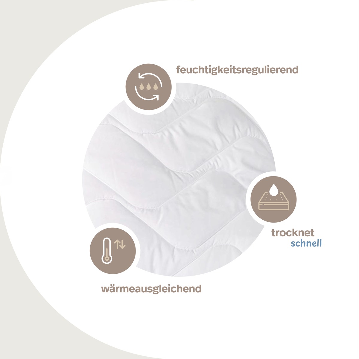 PROCAVE TopCool Qualit&auml;ts-Stepp-Kopfkissen &mdash; Infografik: feuchtigkeitsregulierend, w&auml;rmeausgleichend, trocknet schnell